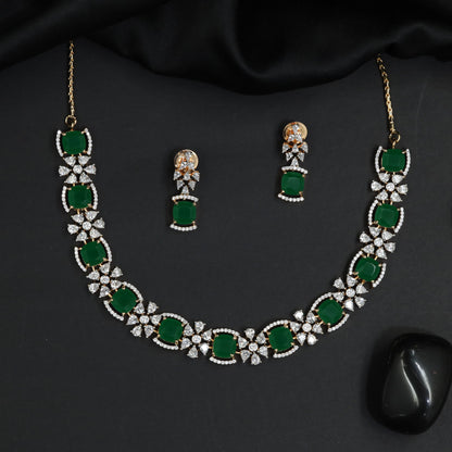 Premium Floral Collar GJ Necklace Set with Coordinated Earrings
