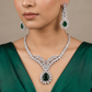 Luxe V-Collar Rhodium Necklace Set with Halo Pendant Centrepiece