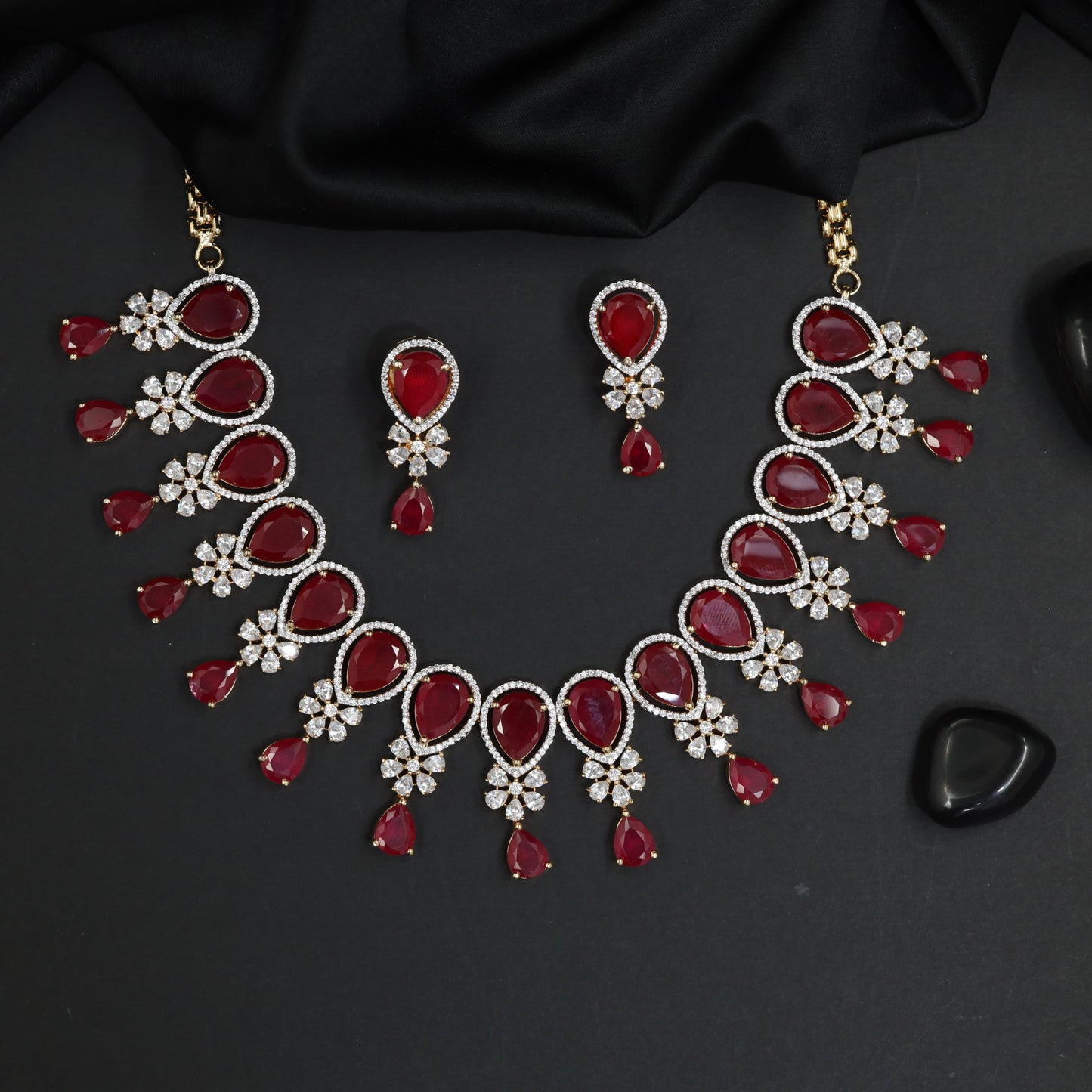 Bridal Rosette GJ Necklace Set with Fringe Charm Border