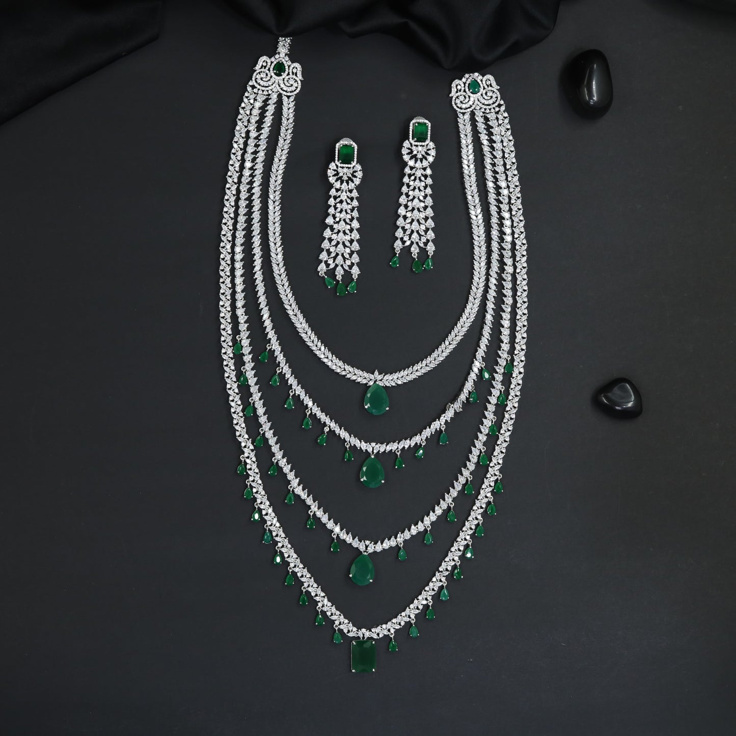 Premium Waterfall Rhodium Long Haara with Delicate Drop Elements