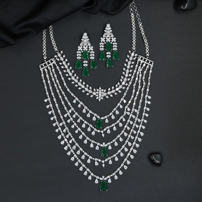 Premium Multi Layer Rhodium Long Haara with Statement Drop Elements