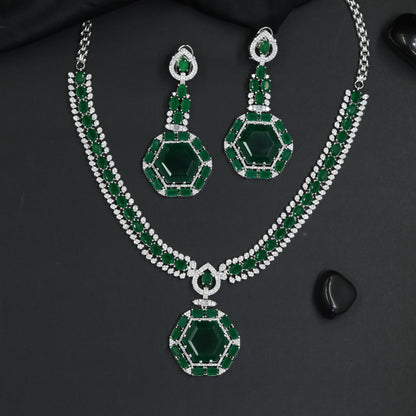 Chic Double Strand Rhodium Necklace Set with Open Frame Drops