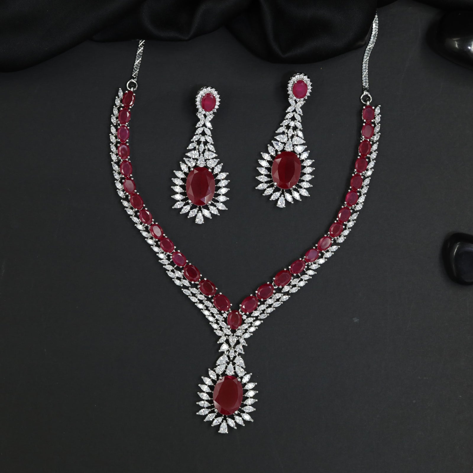 Signature rhodium necklace featuring couture gemstone artistry