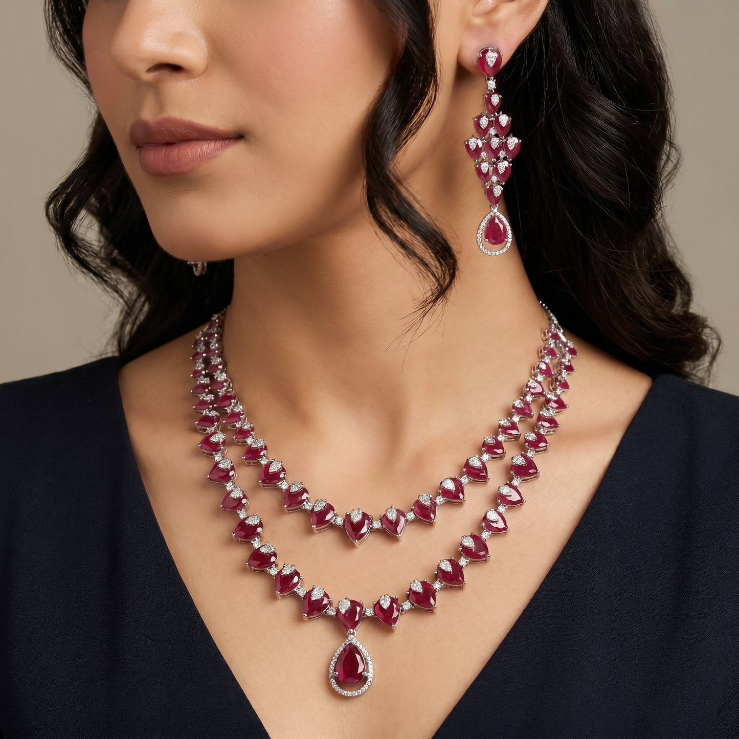 Majestic Gj necklace with cascading gemstone brilliance