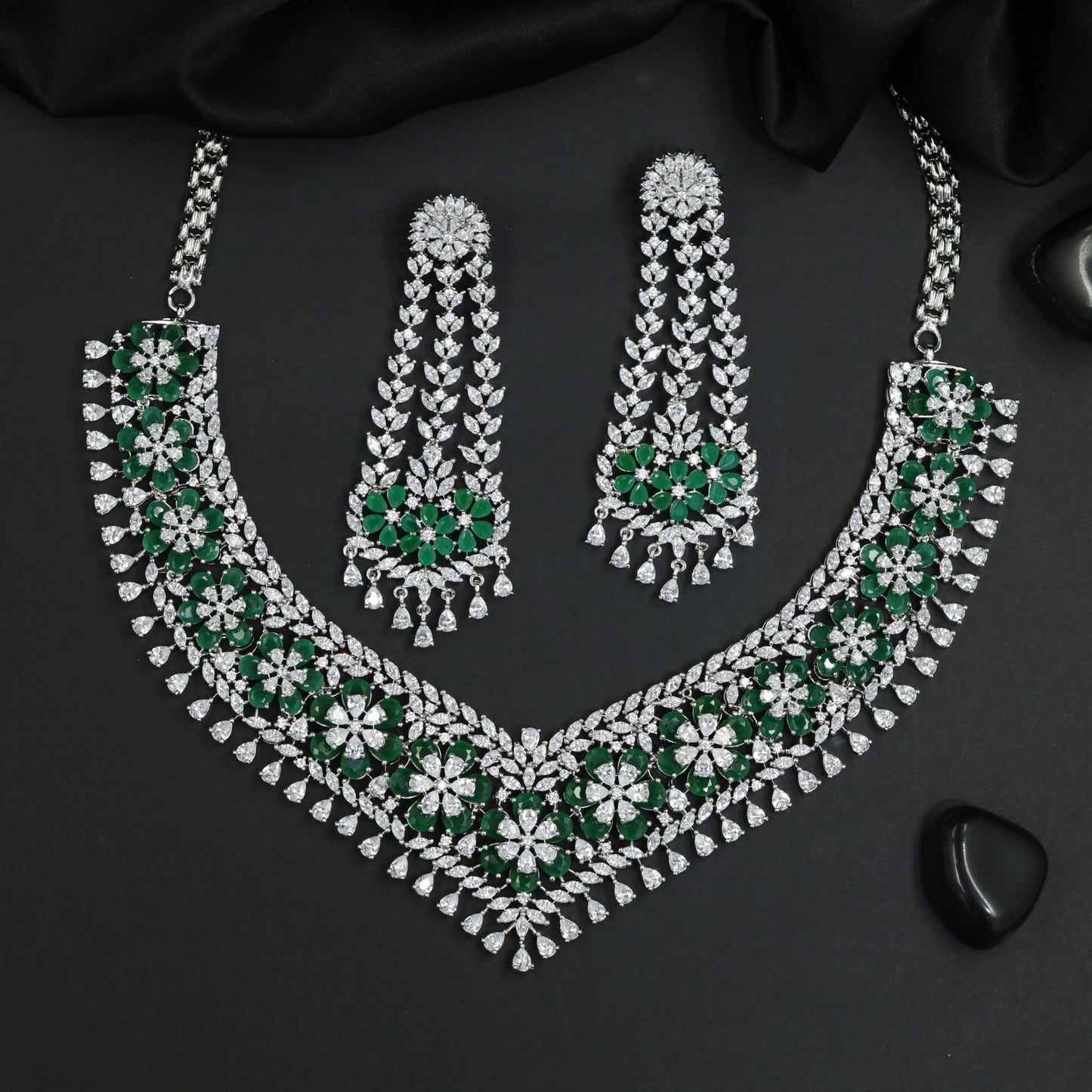 Fashioned rhodium necklace showcasing premium gemstone brilliance