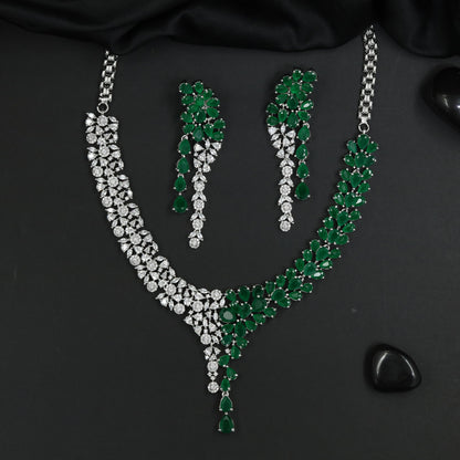 Majestic rhodium necklace with tiered gemstone artistry