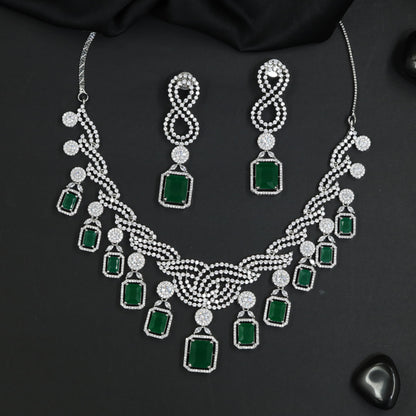 Fashion Forward Rhodium Necklace Set with Structured Charm Border
