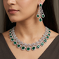 Bridal Rosette Rhodium Necklace Set with Scalloped Halo Border