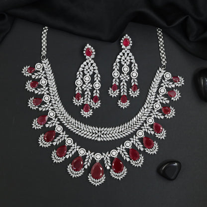 Modern Festoon Rhodium Necklace Set with Teardrop Charms