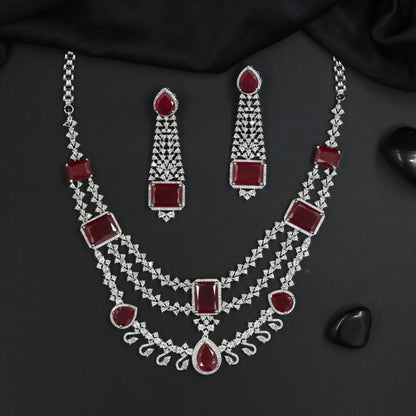 Designer Two Layer Rhodium Necklace Set with Teardrop Centrepiece