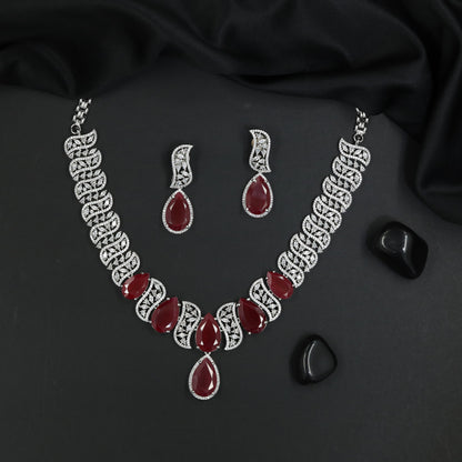 Classic Rhodium Necklace Set with Scalloped Halo Arrangement