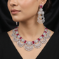Rosette Motif Rhodium Necklace Set with Decorative Fringe