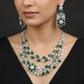 Floral Vine Rhodium Necklace Set with Layered Festoon Design