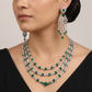 Triple Layer Rhodium Necklace Set with Fringe Accents