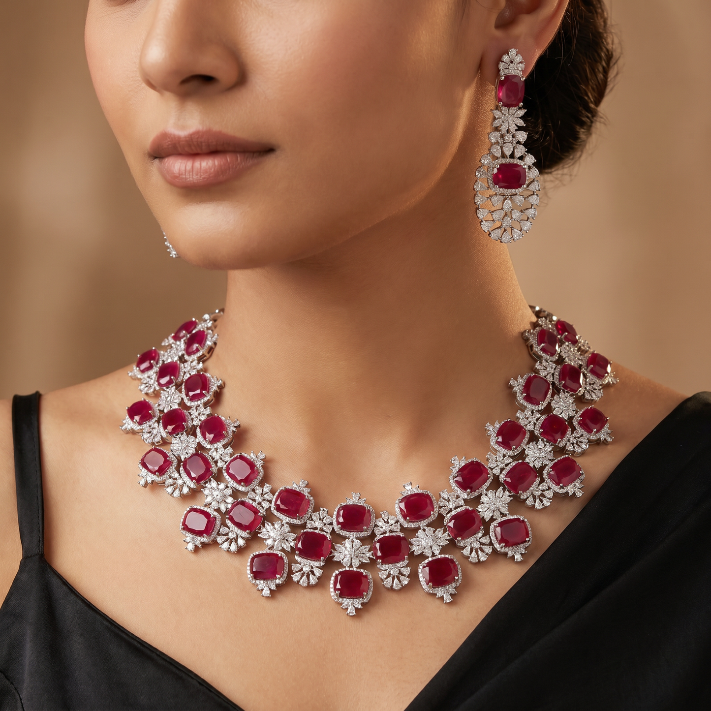 Grand Floral Necklace Set with Double Layer Silhouette