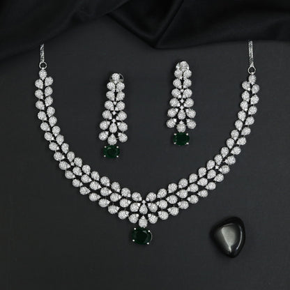 Petal Frame Rhodium Necklace Set with Coordinated Earrings