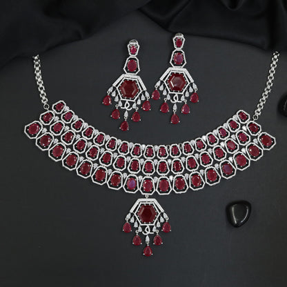 Open Teardrop Halo Rhodium Choker with Scalloped Collar Design