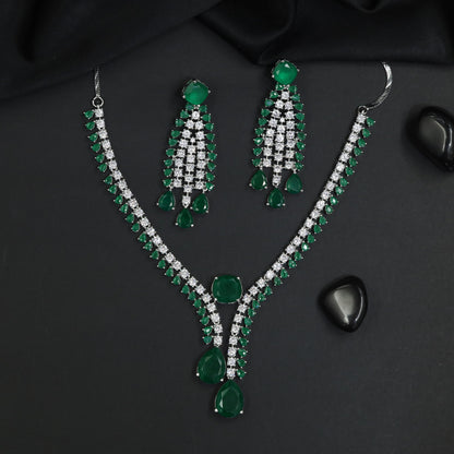 Twin Row Pear Motif Necklace Set with Statement Centre Drop