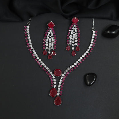 Twin Row Pear Motif Necklace Set with Statement Centre Drop