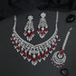 Floral Collar Rhodium Necklace Set with Coordinated Earrings and Maang Tikka