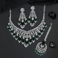 Floral Collar Rhodium Necklace Set with Coordinated Earrings and Maang Tikka