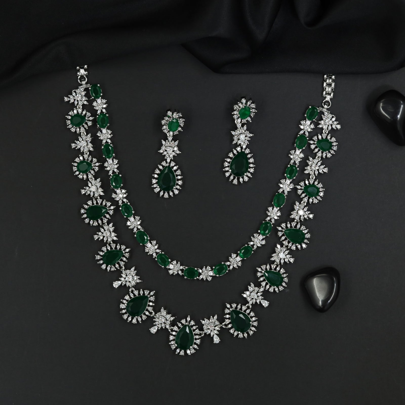 Double Strand Floral Necklace Set with Medallion Motifs