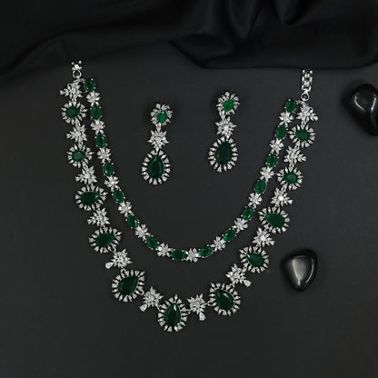 Double Strand Floral Necklace Set with Medallion Motifs
