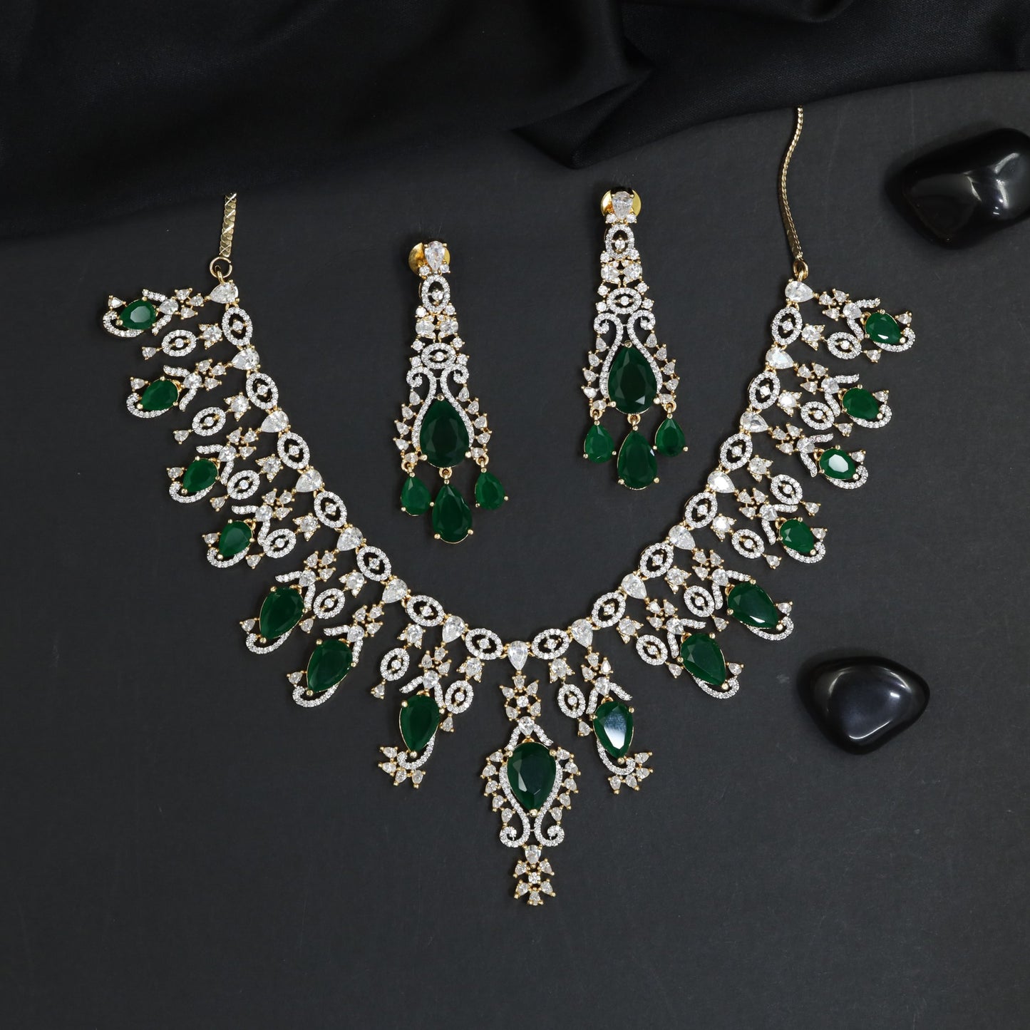Botanical Scroll Necklace Set with Decorative Drop Accents