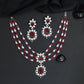 Three Row Floral Rhodium Necklace Set with Matching Earrings