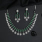 Vertical Bar Rhodium Necklace Set with Floral Drop Accents