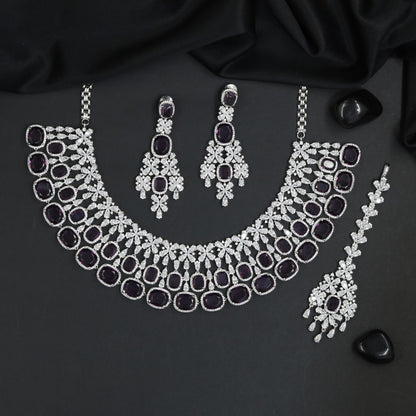 Open Circle Garland Rhodium Necklace Set with Matching Earrings