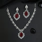 Floral Garland Rhodium Necklace Set with Pear Pendant