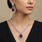 Floral Garland Rhodium Necklace Set with Ornamental Drop Pendant