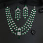 Triple Strand Rhodium Necklace Set with Floral Pendant Accent