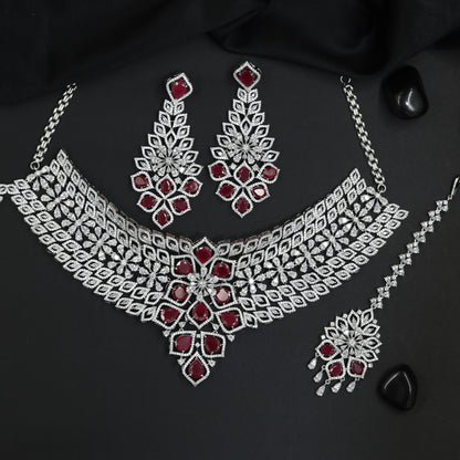 Floral Lattice Rhodium Choker with Geometric Centrepiece