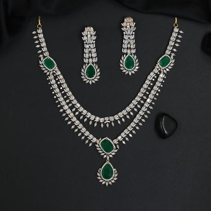 Double Strand Necklace Set with Ornamental Drop Centrepiece