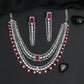 Multi Strand Rhodium Necklace Set with Pear Silhouette Drops