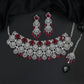 Floral Motif Rhodium Choker with Coordinated Earrings and Maang Tikka