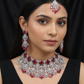 Floral Motif Rhodium Choker with Coordinated Earrings and Maang Tikka
