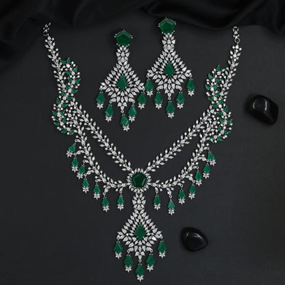 Triple Strand Rhodium Necklace Set with Ornamental Pendant