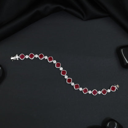 Rhodium Bracelet with Repeating Cushion Elements and Floral Clusters