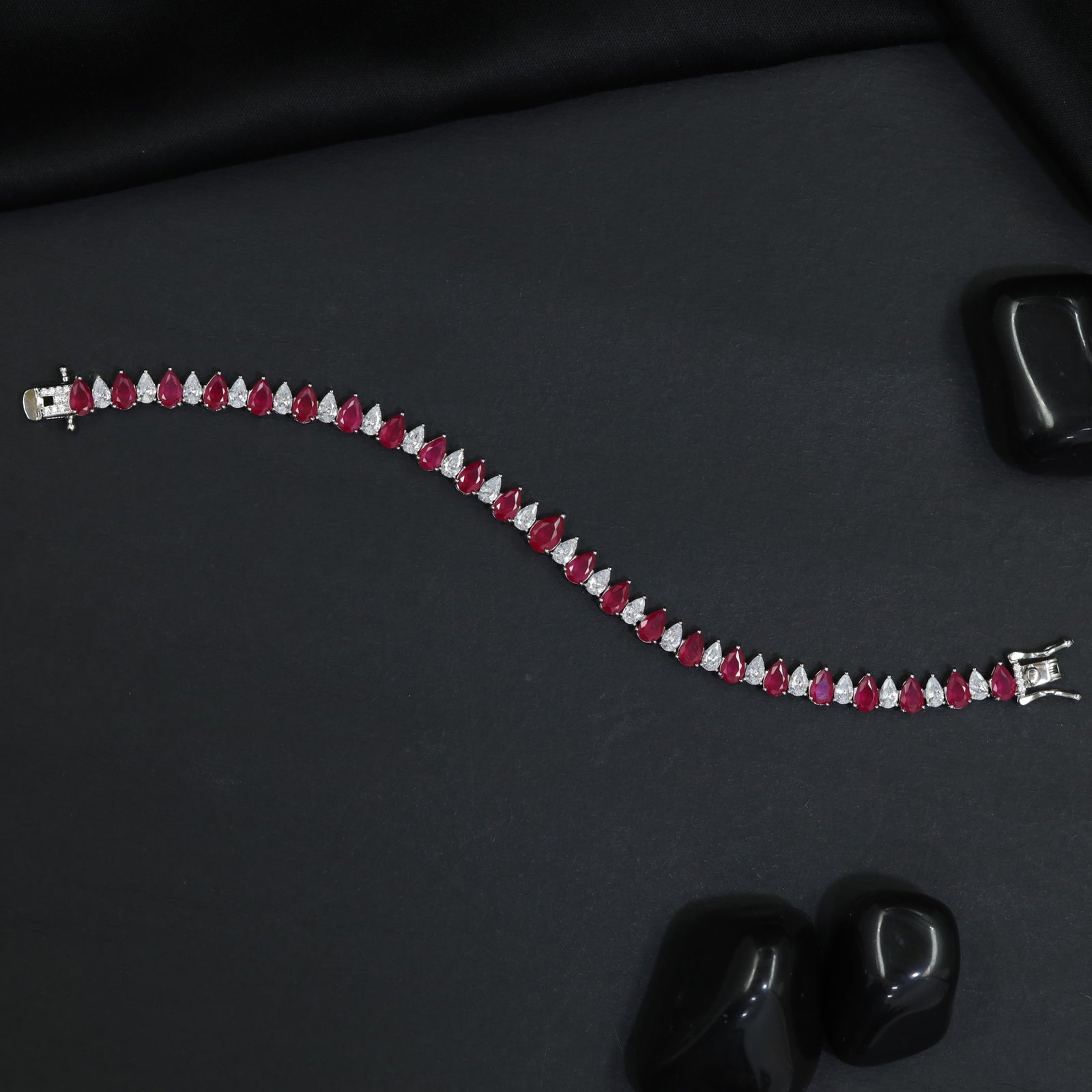 Rhodium Bracelet with Linked Leaf Elements and Graceful Silhouette
