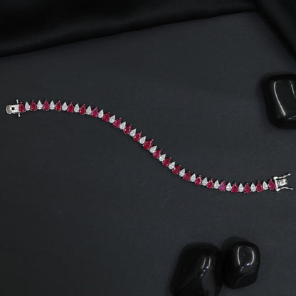Rhodium Bracelet with Linked Leaf Elements and Graceful Silhouette