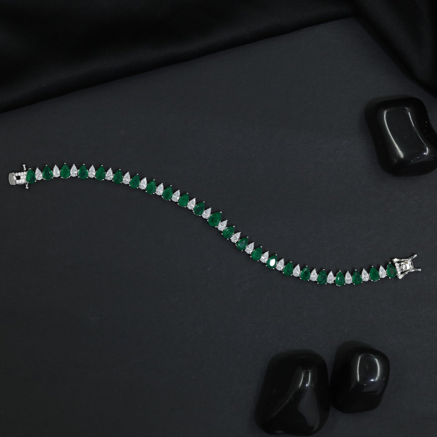 Rhodium Bracelet with Linked Leaf Elements and Graceful Silhouette