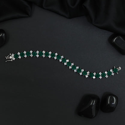 Rhodium Bracelet with Repeating Cushion Elements and Angular Accents