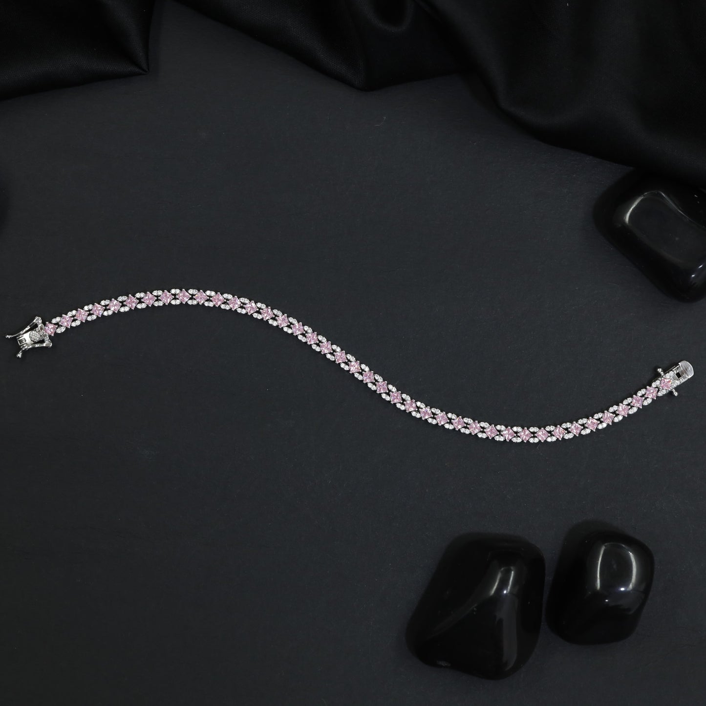 Rhodium Bracelet with Intricate Floral Clusters and Elegant Detailing