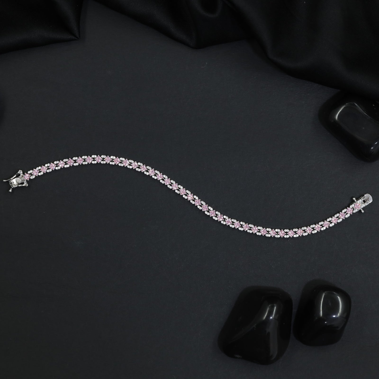 Rhodium Bracelet with Intricate Floral Clusters and Elegant Detailing