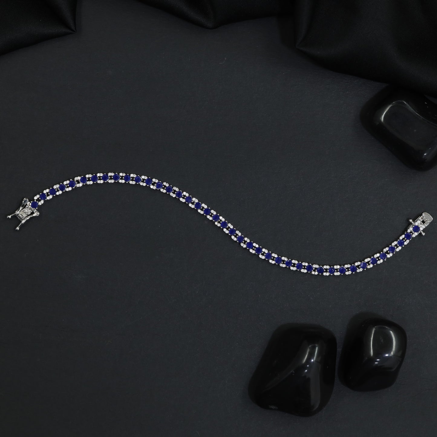 Rhodium Bracelet with Intricate Floral Clusters and Elegant Detailing