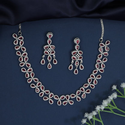 Crown Jewels Edit rhodium necklace set with open petal formation