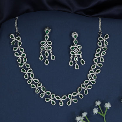Crown Jewels Edit rhodium necklace set with open petal formation